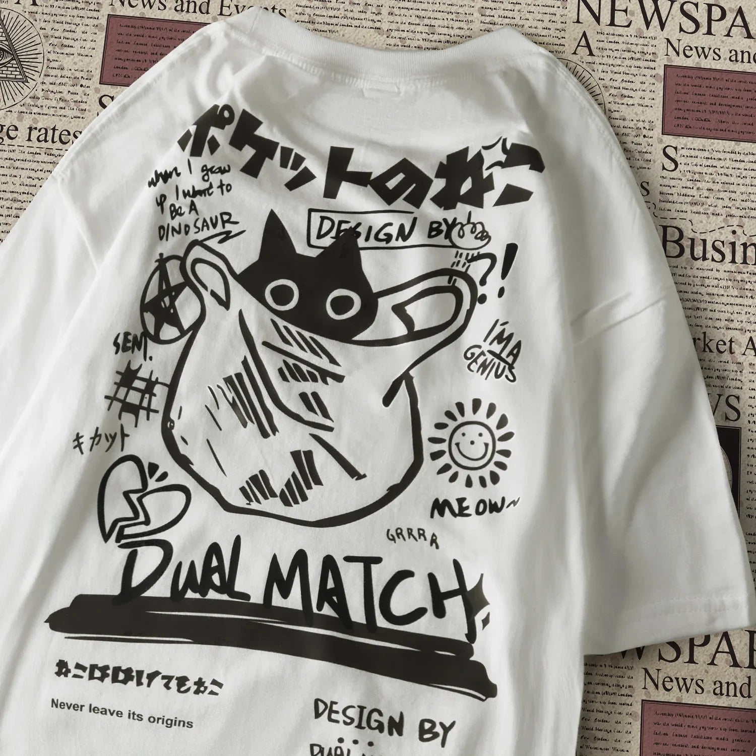 Men Women Cartoon T-Shirts Harajuku Kawaii Cat Printed Short Sl...