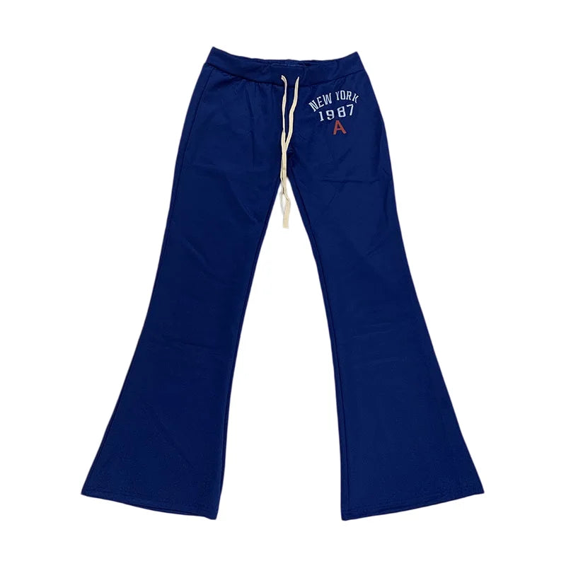 New Y2K Elastic Waist Strap with Letter Pattern, Hip Hugging Flared Pants, Fashionable Sports and Casual Pants for Women