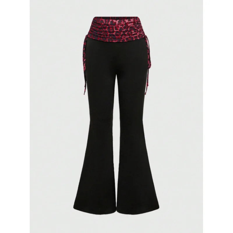 American style spicy girl leopard print splicing new fashion women's clothing Y2k pants women's slim fit